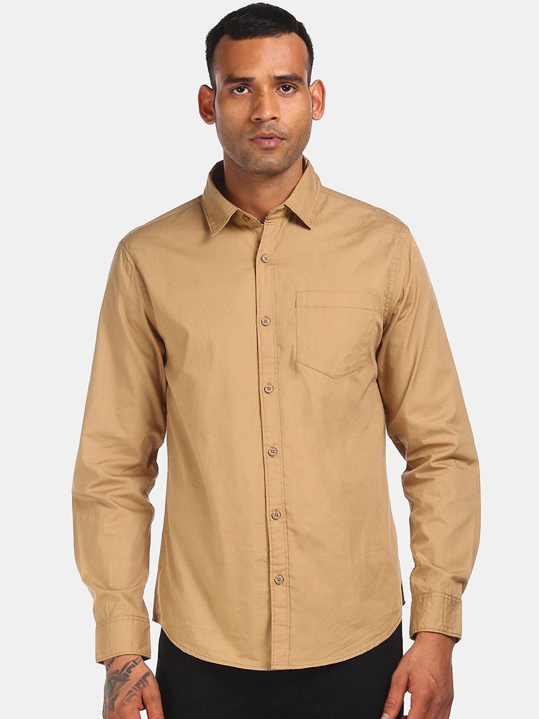 ruggers-men-khaki-regular-fit-solid-casual-cotton-shirt