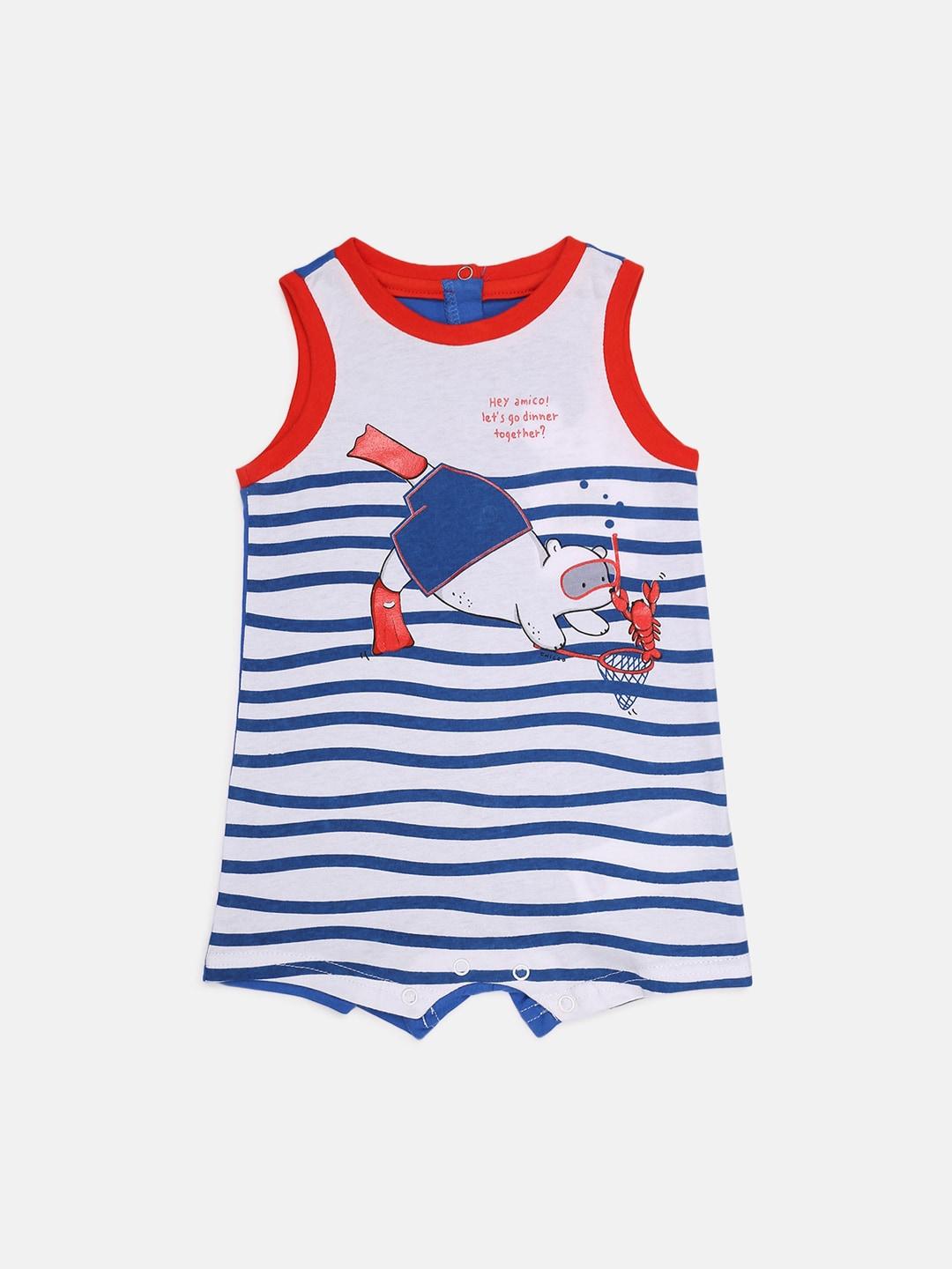 Chicco Infant Boys White & Blue Striped Rompers