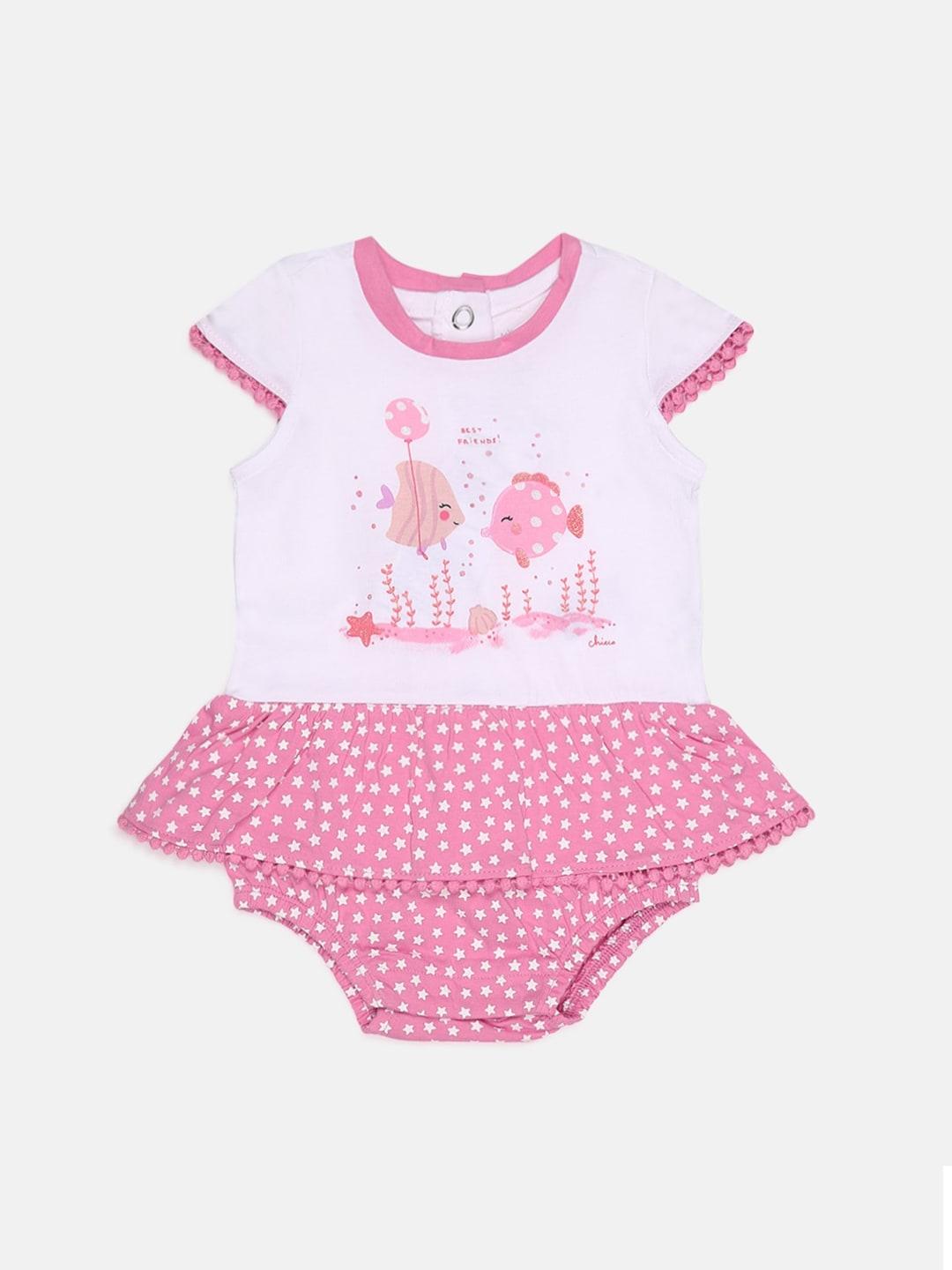 chicco-infant-girls-pink-&-white-printed-rompers