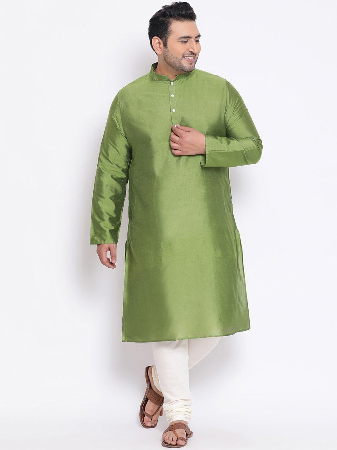 kisah-plus-men-green-&-cream-coloured-solid-kurta-with-pyjamas