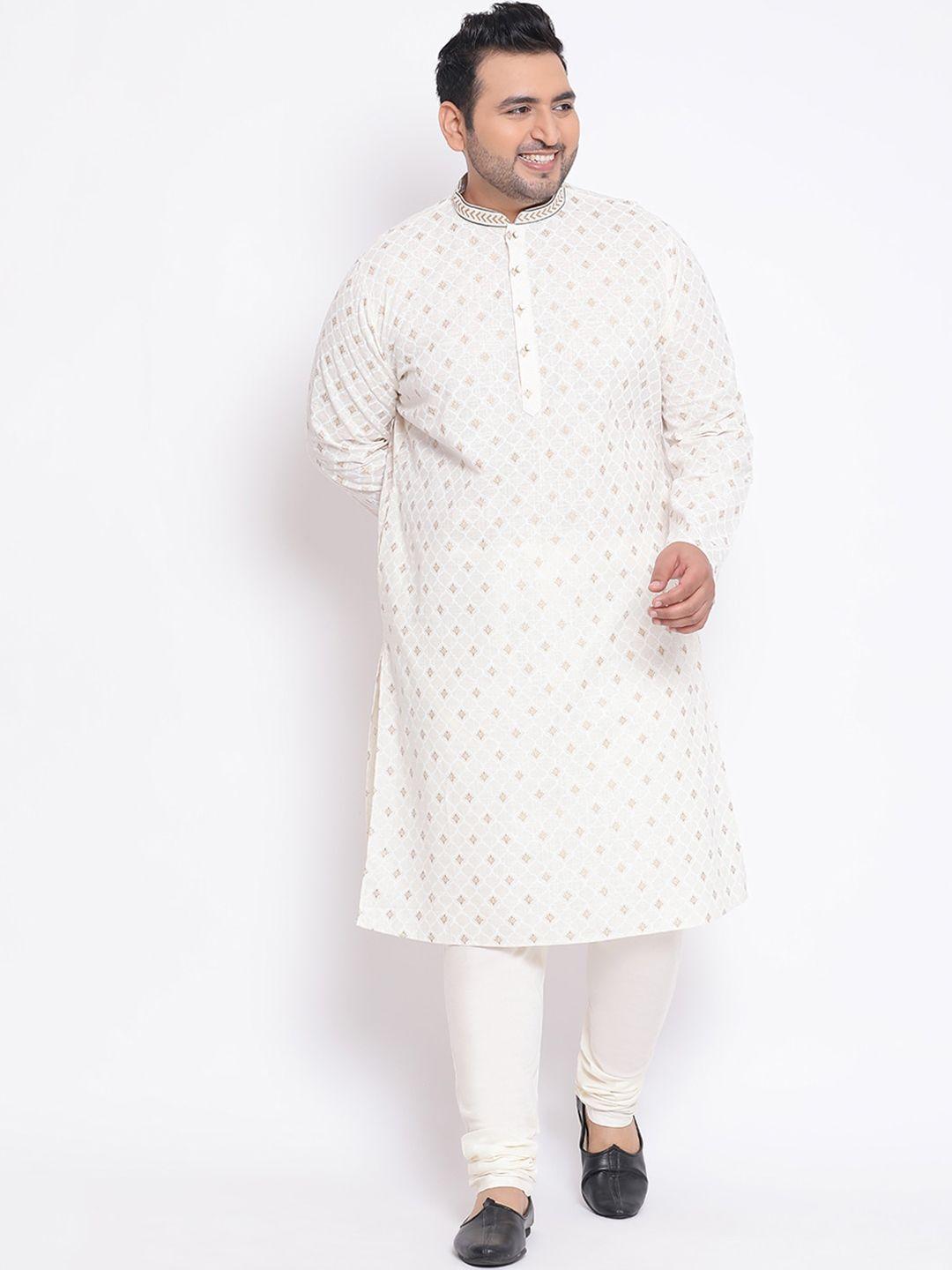 kisah-plus-men-plus-size-white-printed-kurta-with-churidar