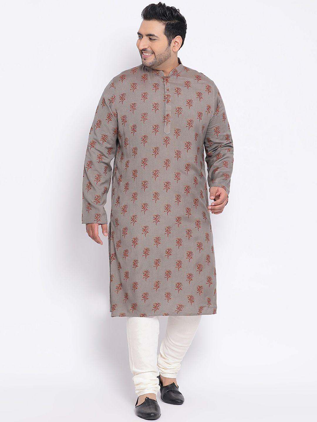 KISAH PLUS Men Grey & Cream-Coloured Woven Design Kurta with Pyjamas