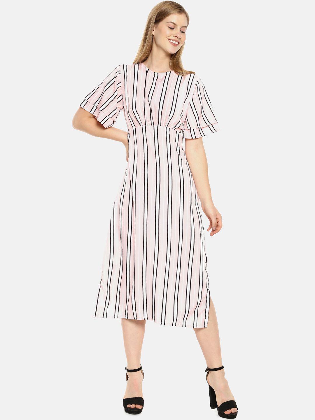 campus-sutra-women-pink-&-black-striped-fit-and-flare-dress
