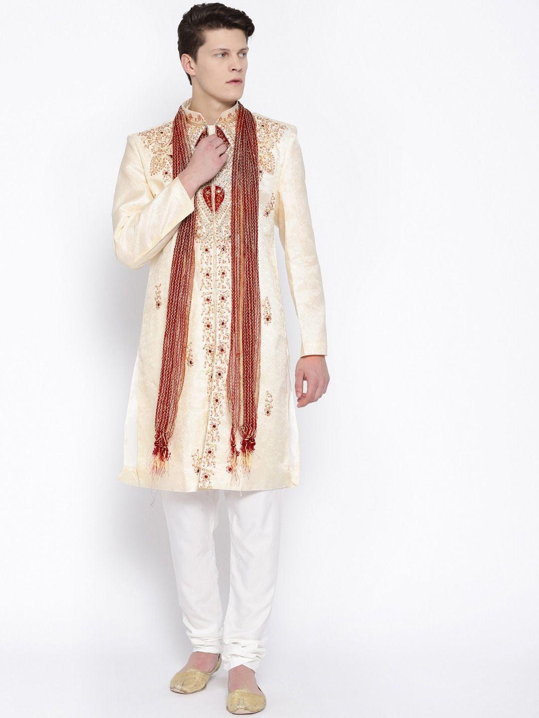 sg-leman-men-beige-&-white-raw-silk-sherwani-set-with-dupatta