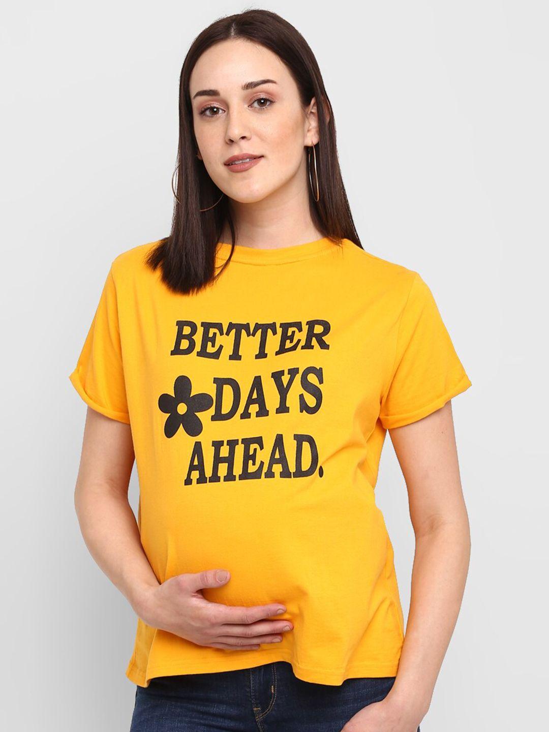 Momsoon Maternity Women Yellow Printed Round Neck T-shirt