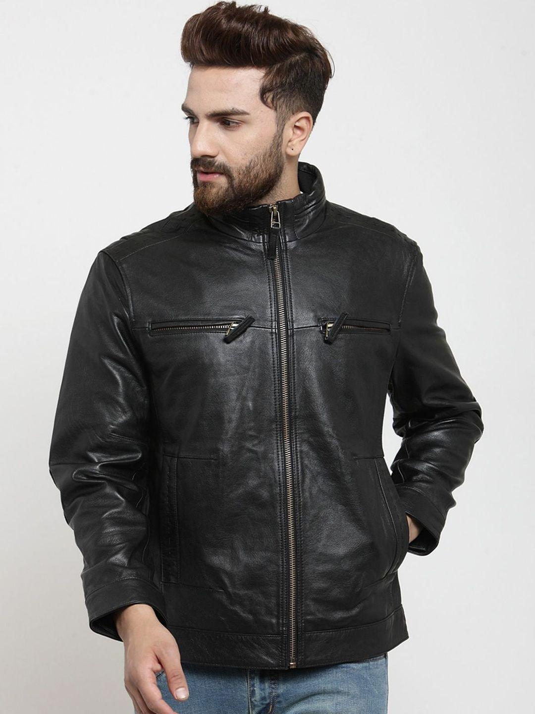 Teakwood Leathers Men Black Solid Leather Lightweight Jacket