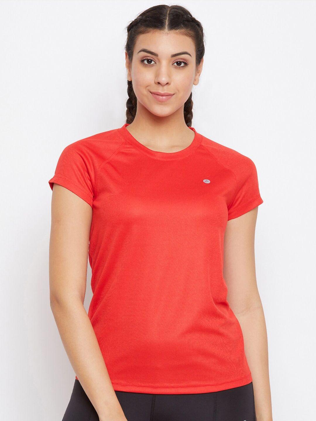 ATHLISIS Women Red Solid Round Neck T-shirt