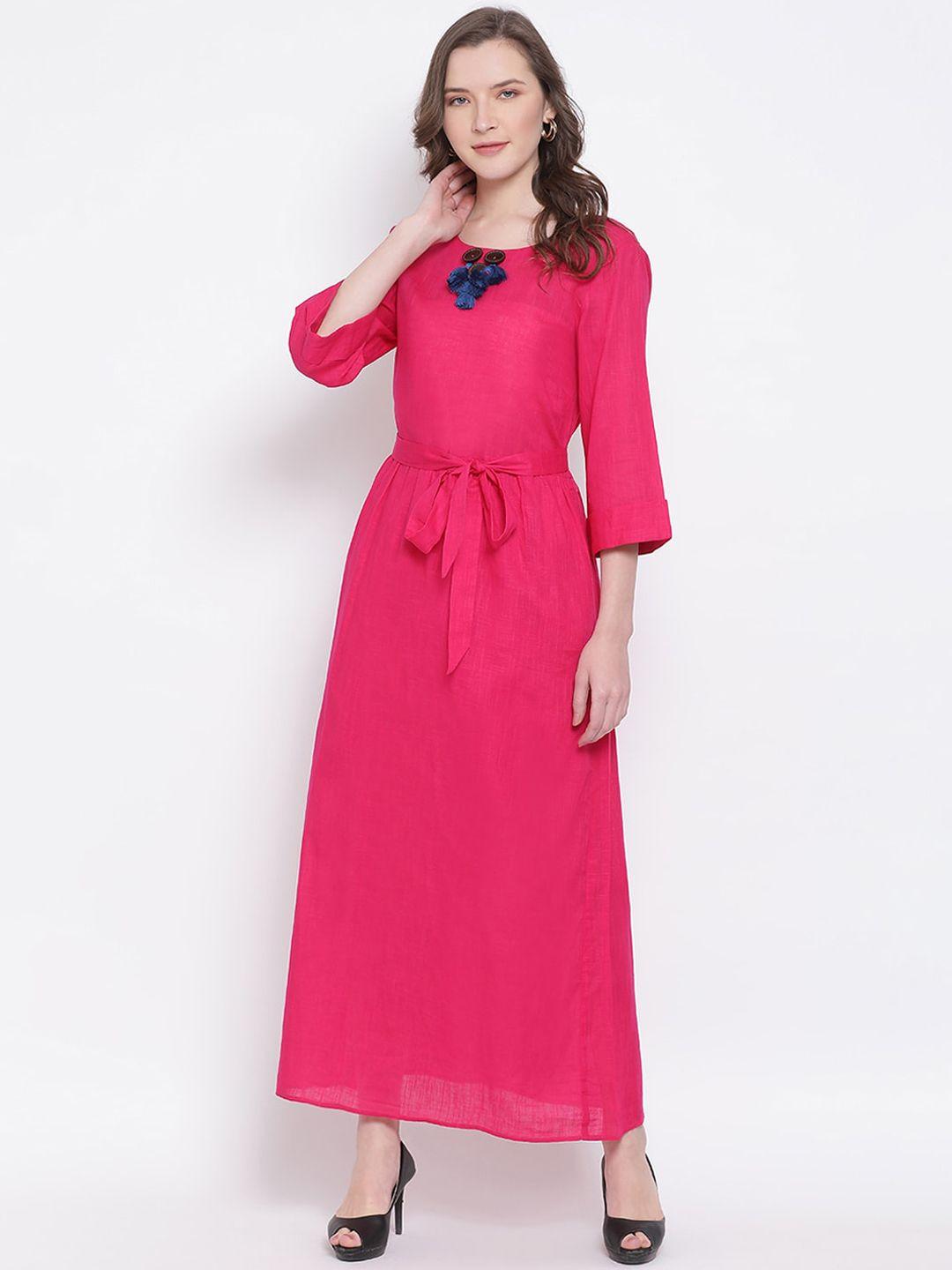 ly2-women-pink-tasseled-waist-tie-up-maxi-dress