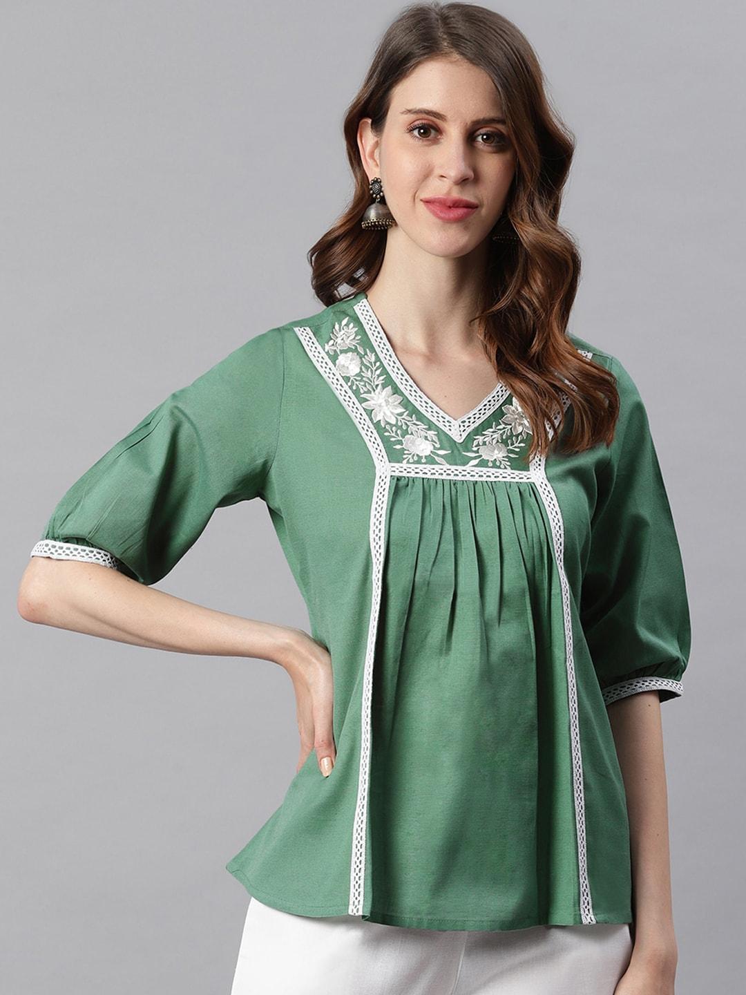 janasya-green-floral-embroidery-regular-top