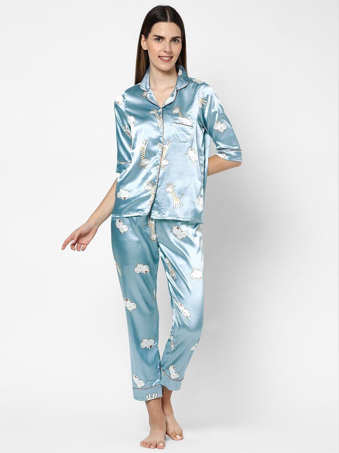 Sweet Dreams Women Blue Printed Night suit