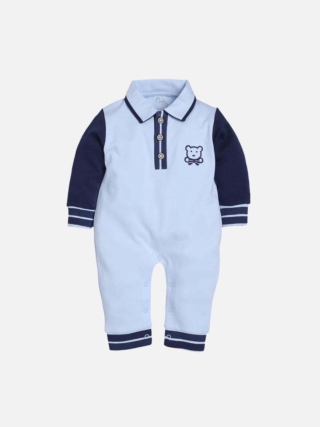 BABY GO Infant Boys Blue Solid Cotton Romper