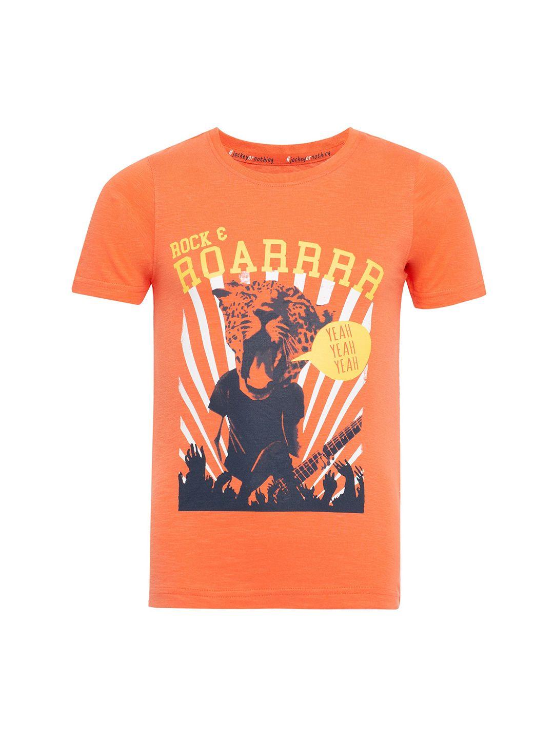 Jockey Boys Orange Printed Pure Cotton T-shirt