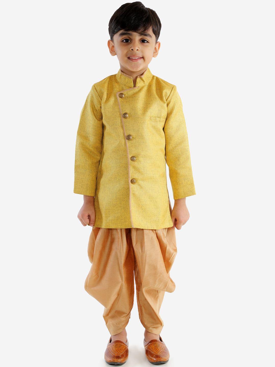 jbn-creation-infant-boys-mustard-yellow-&-beige-self-design-sherwani-set