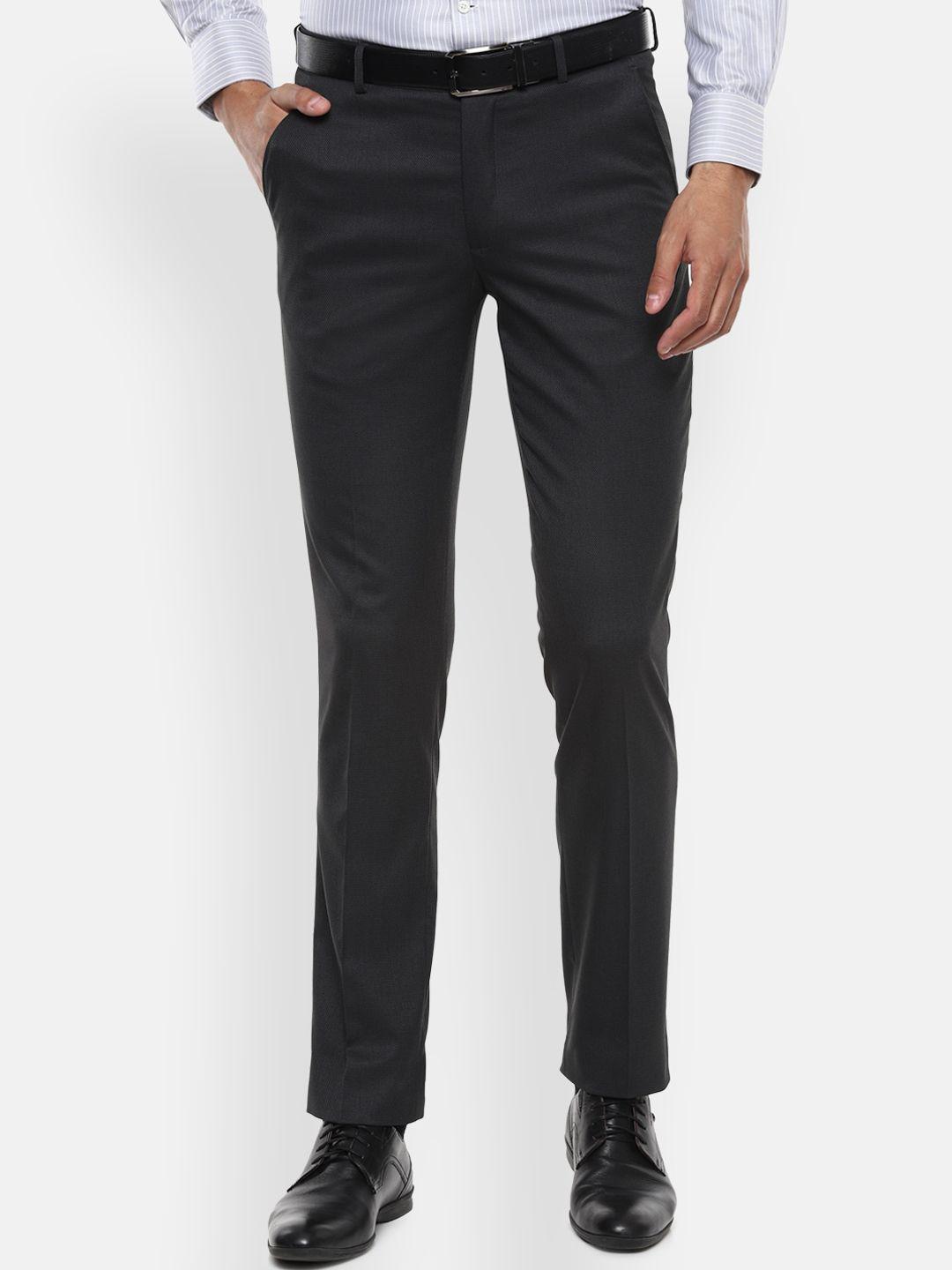 Louis Philippe Men Black Slim Fit Solid Formal Trousers