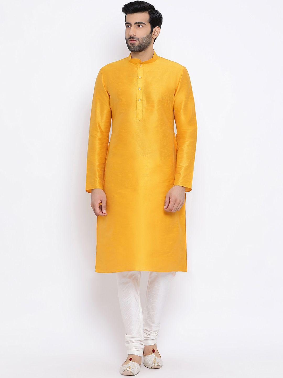 namaskar-men-yellow-dupion-silk-solid-kurta