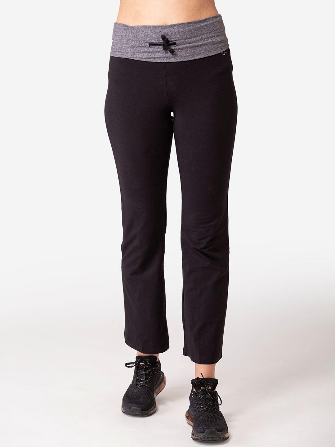 red-tape-women-black-&-grey-solid-track-pants