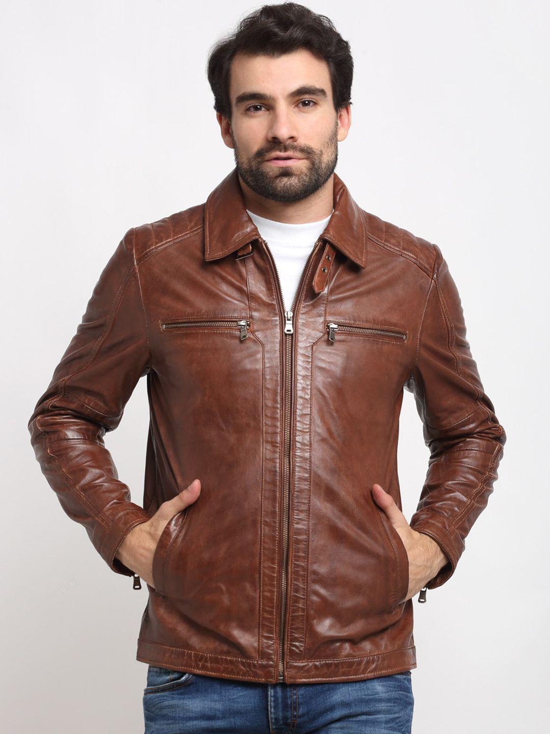 Teakwood Leathers Men Brown Leather Lightweight Leather Jacket