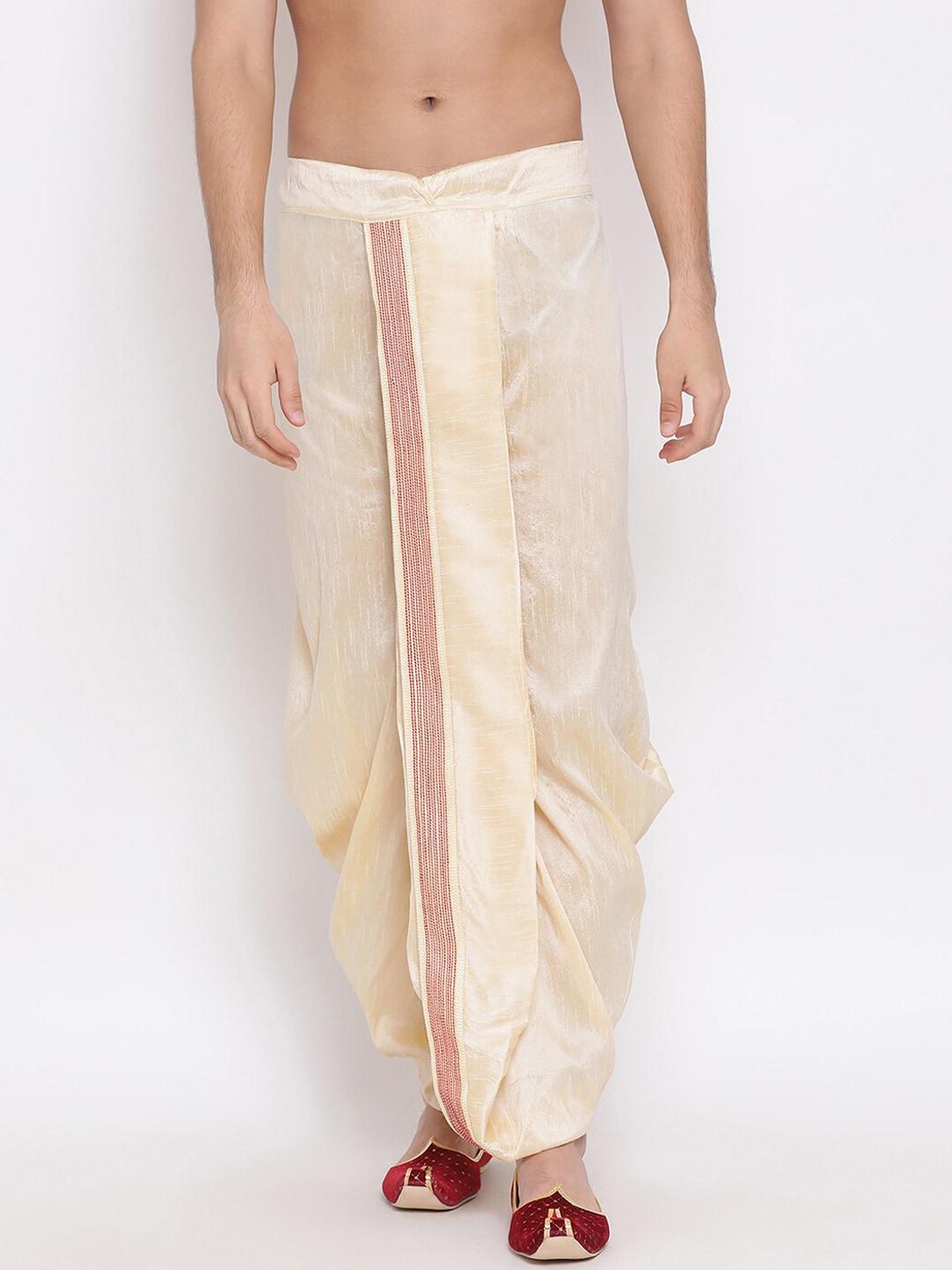 VASTRAMAY Men Gold-Coloured & Red Embroidered Dhoti