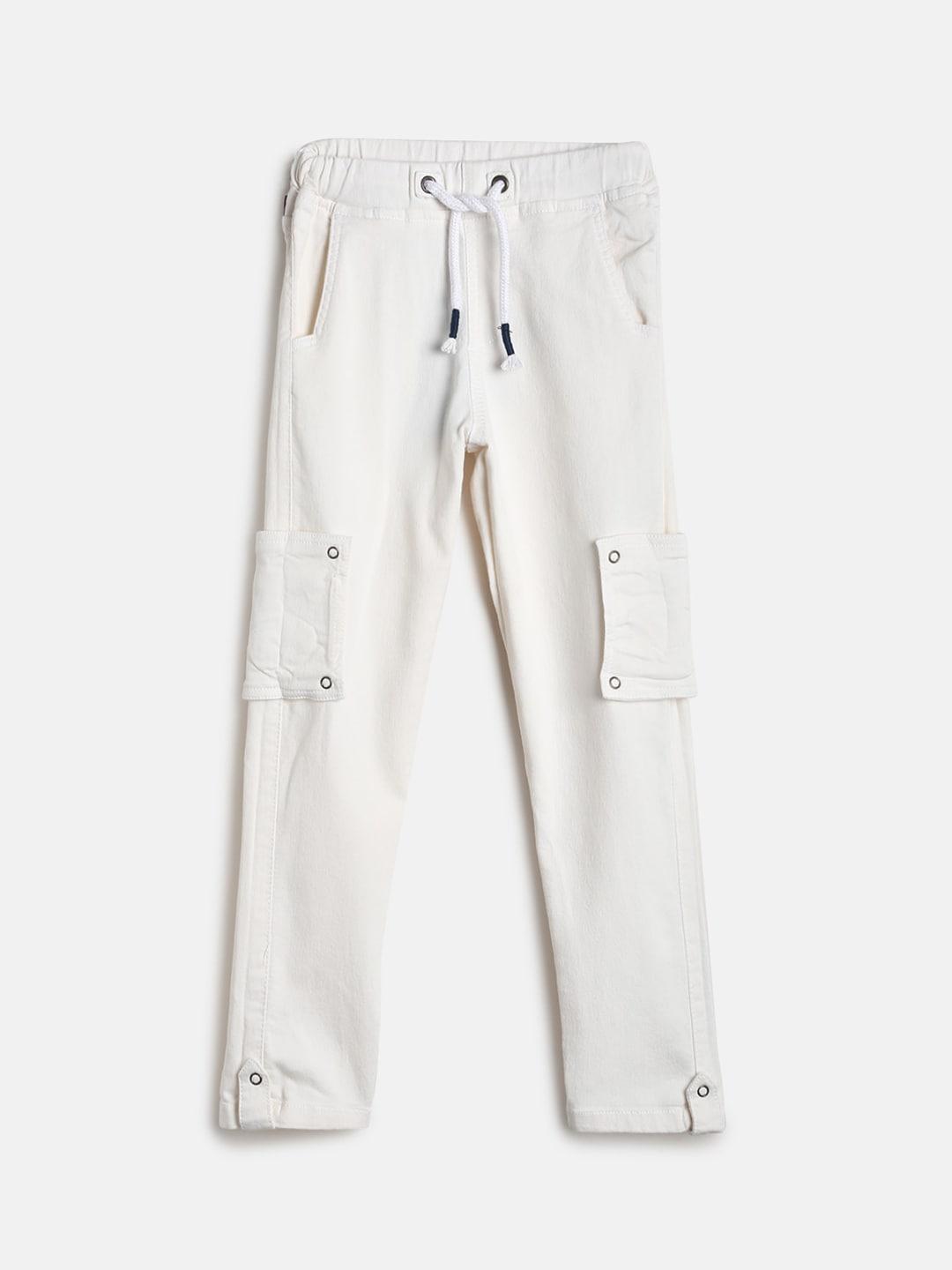 TALES & STORIES Boys Off White Cotton Blend Cargos Trousers