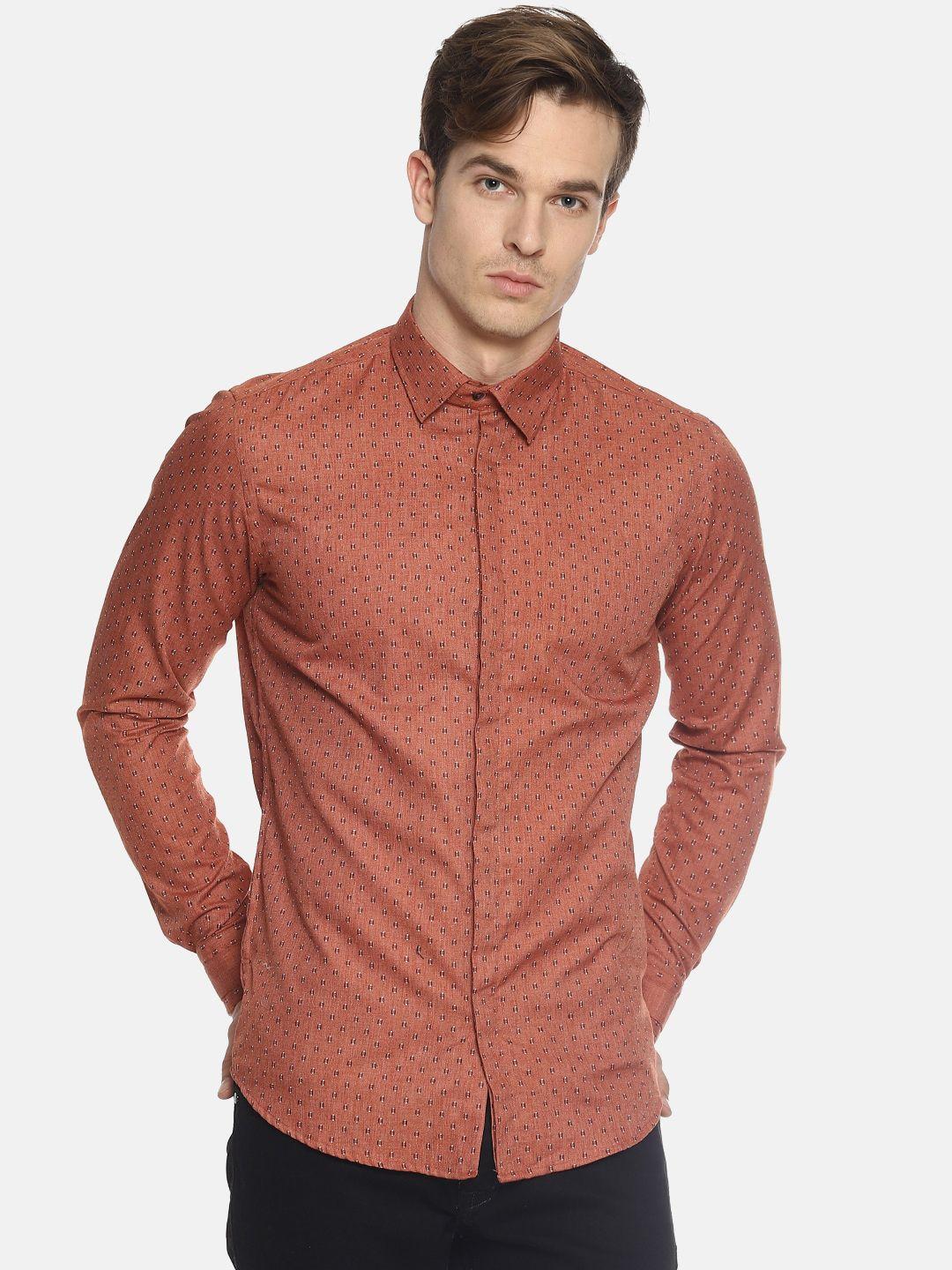 couper-&-coll-men-orange-slim-fit-printed-casual-shirt