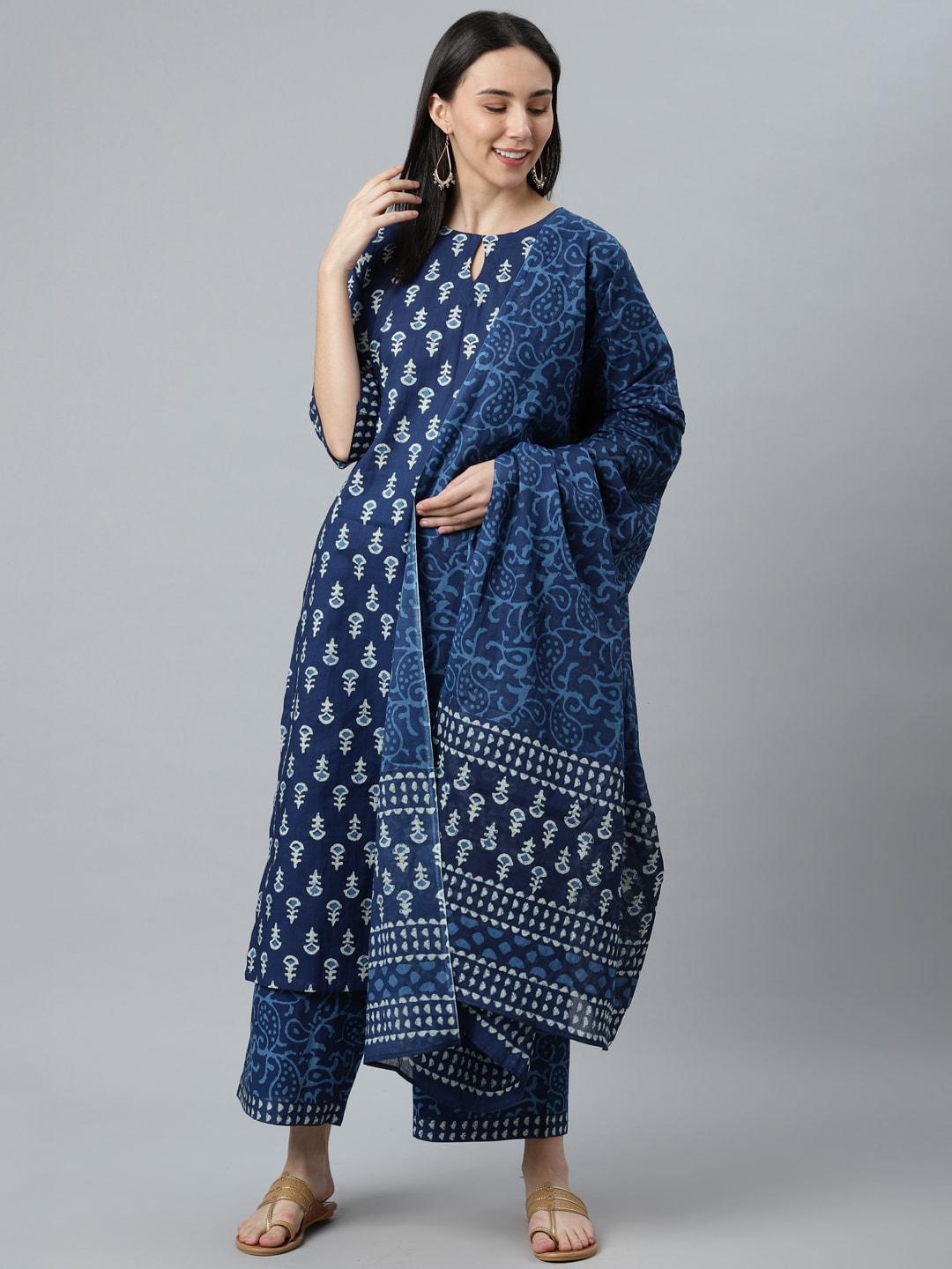 libas-women-blue-ethnic-motifs-printed-pure-cotton-kurta-with-palazzos-&-dupatta