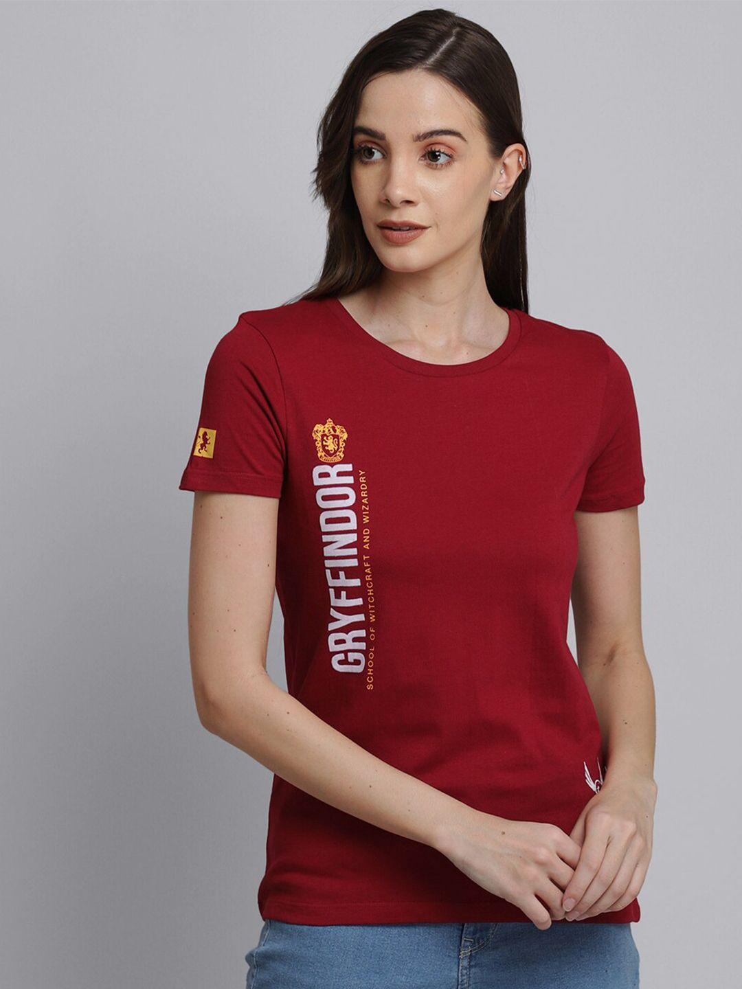free-authority-women-red-harry-potter-printed-pure-cotton-t-shirt