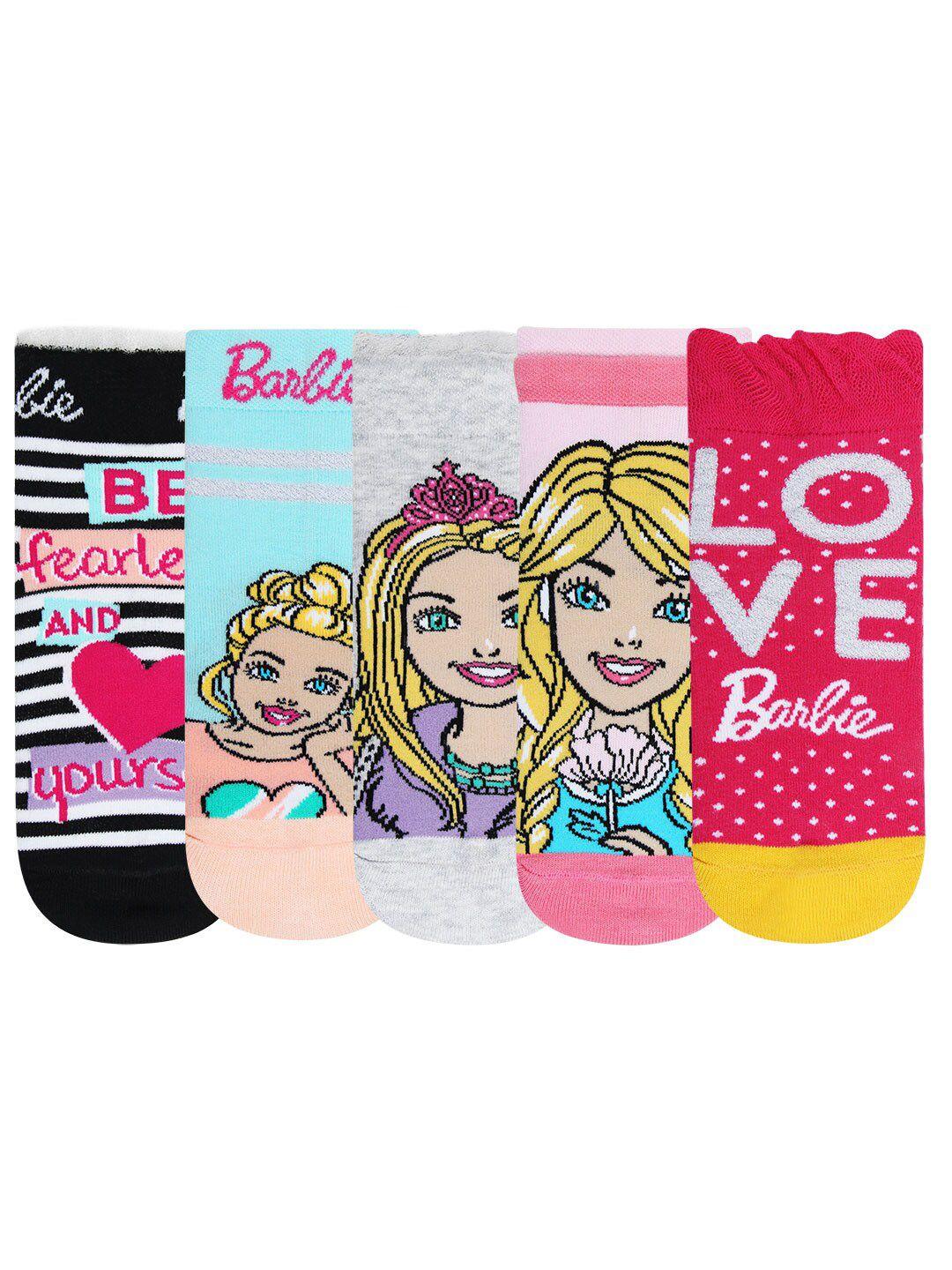 Bonjour Girls Pack of 5 Multicoloured Barbie Ankle-Length Socks