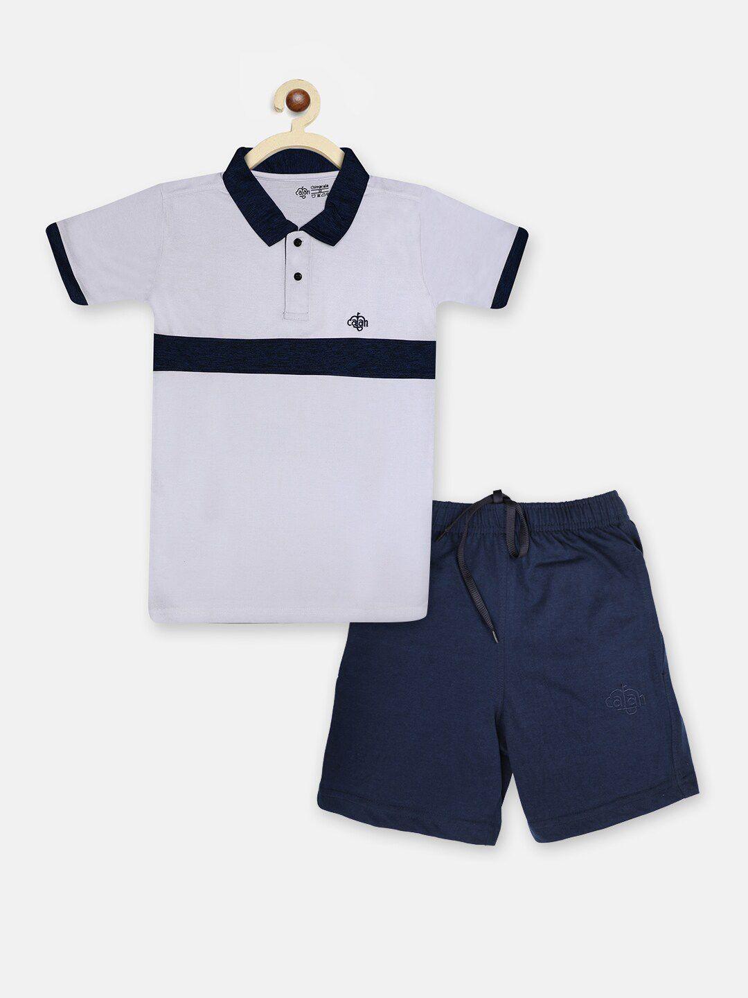 CHIMPRALA Boys Navy Blue & Off White Colourblocked T-shirt with Shorts