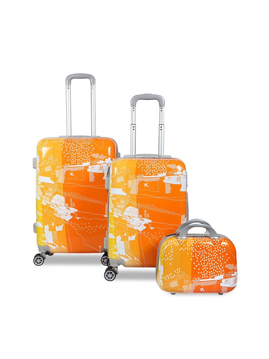 polo-class-unisex-set-of-3-orange-&-white-printed-travel-bags