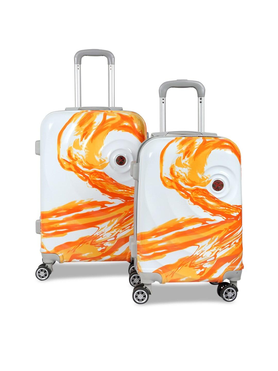 Polo Class Orange & White Set of 2 Printed Hard Case 360 Degree Rotation Trolley Suitcases