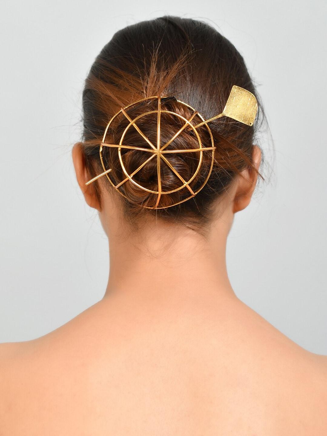 Silvermerc Designs Women Gold Plated Designer Juda Bun Cover Hair Accessory