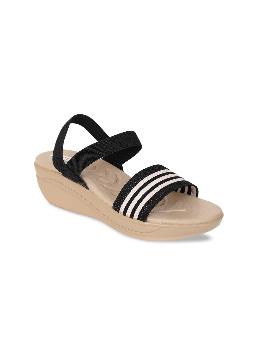 Zyla Black Striped Wedge Sandals