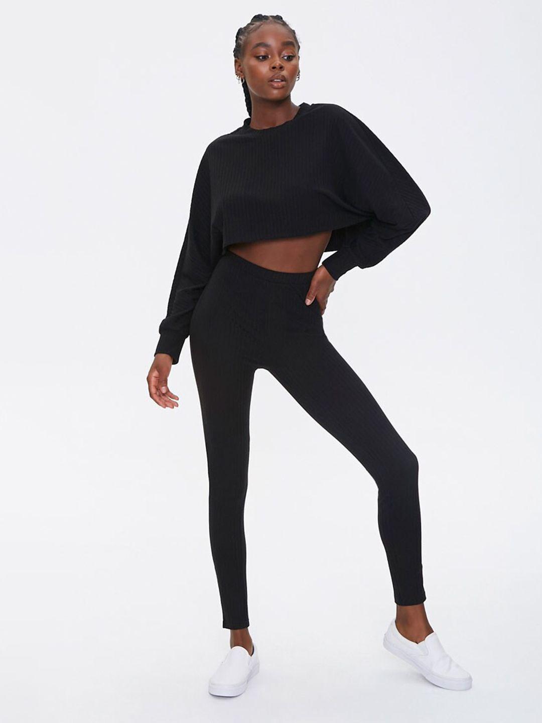 forever-21-women-black-ribbed-crop-top-&-leggings