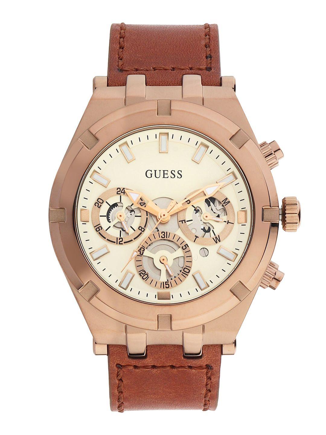 guess-men-white-printed-dial-&-brown-leather-straps-analogue-watch