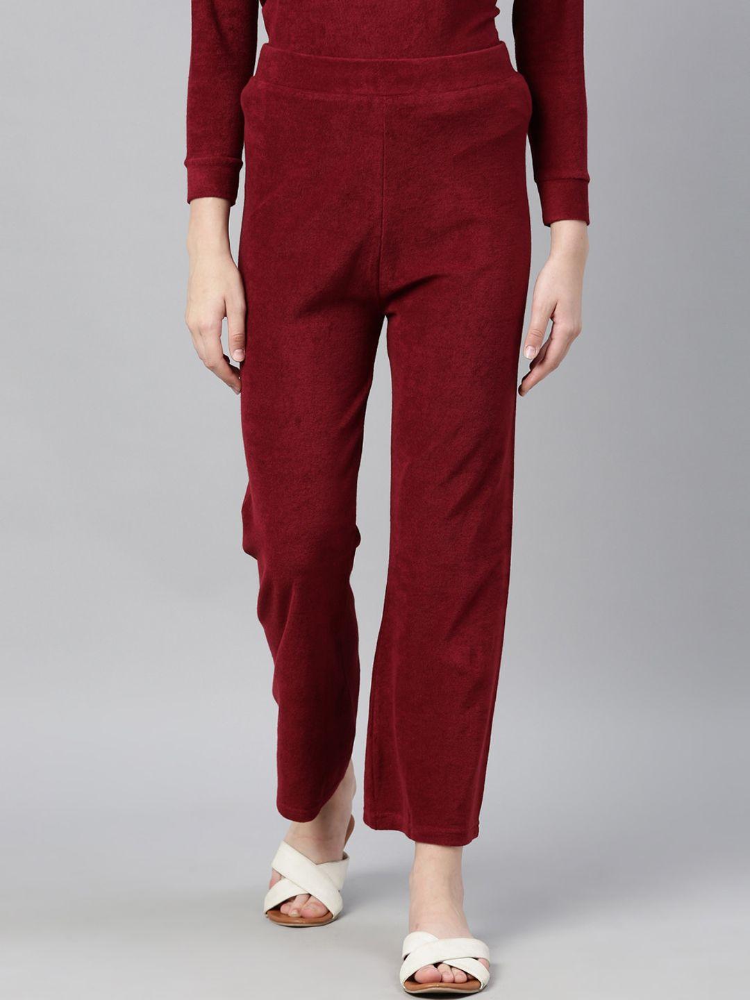 rareism-women-maroon-straight-fit-cotton-regular-trousers