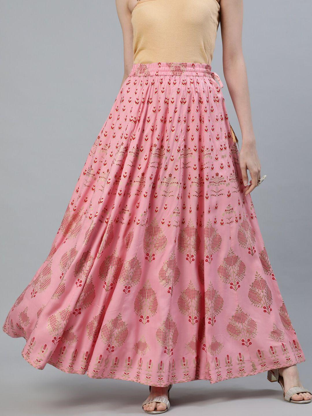 Jaipur Kurti Women Pink & Red Printed Flared Maxi Skirt