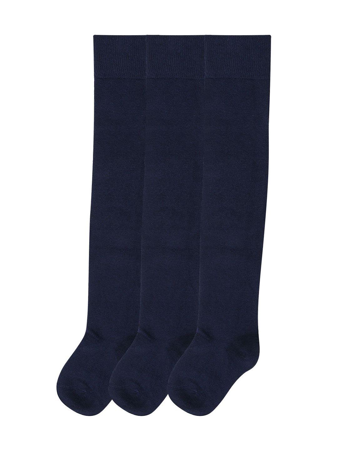 Bonjour Girls Pack Of 3 Navy Blue Solid Knee Length Socks