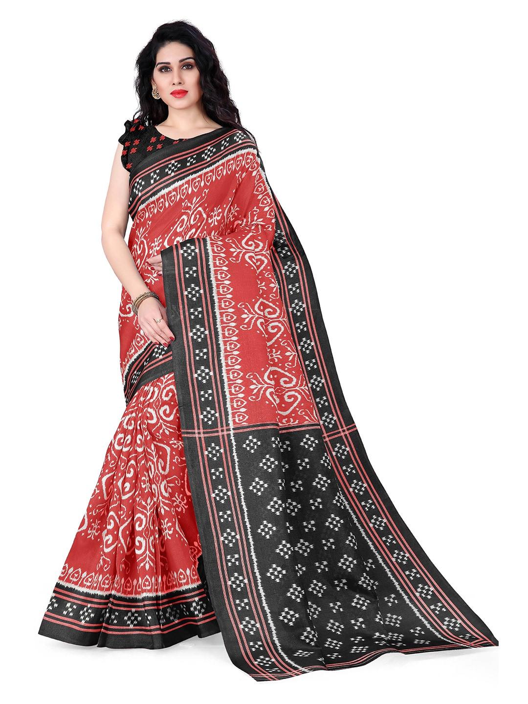 KALINI Red & Black Floral Art Silk Saree
