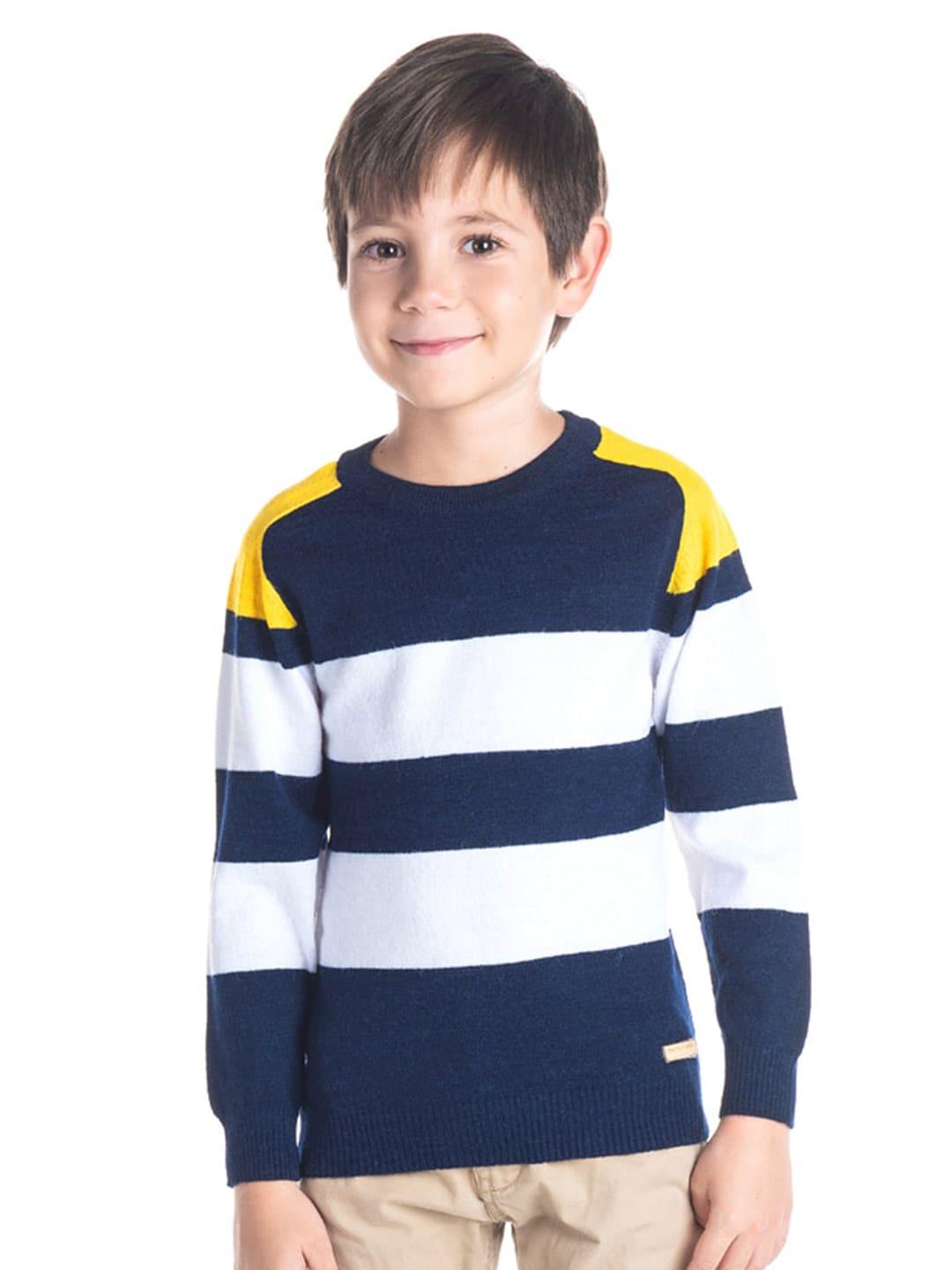 Cherry Crumble Boys Navy Blue & White Striped Polyester PU Coated Pullover