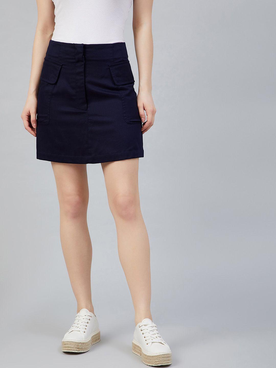Marie Claire Women Navy Blue Solid Straight Mini Skirt