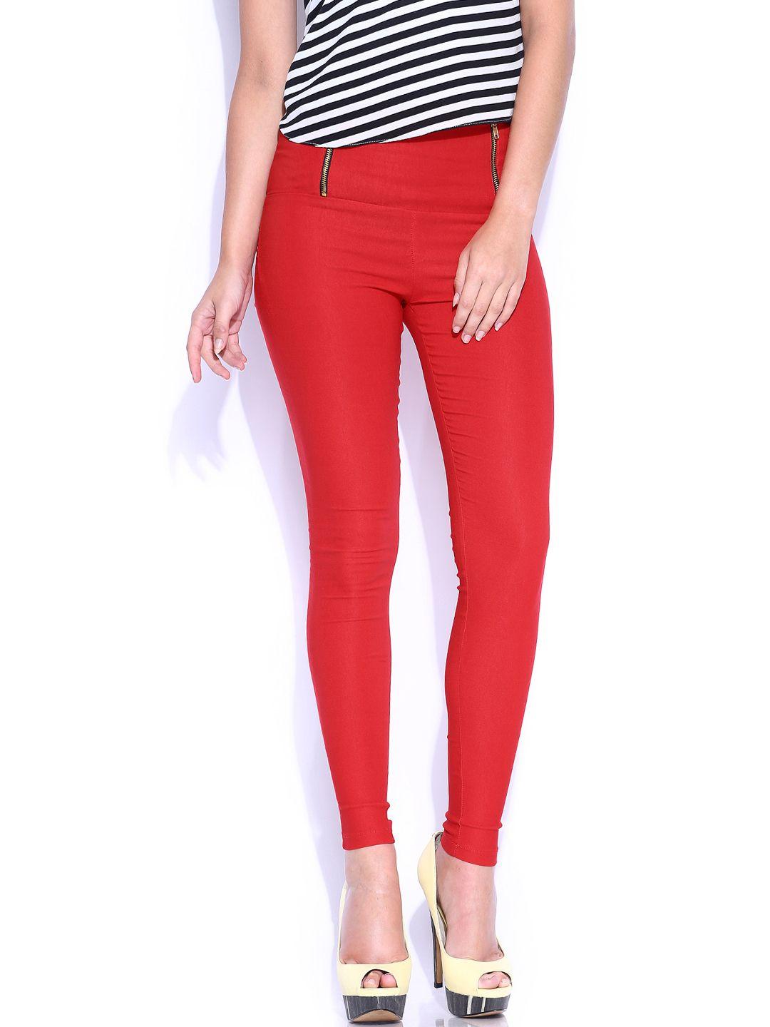Miss Chase Women Red Retro Jeggings