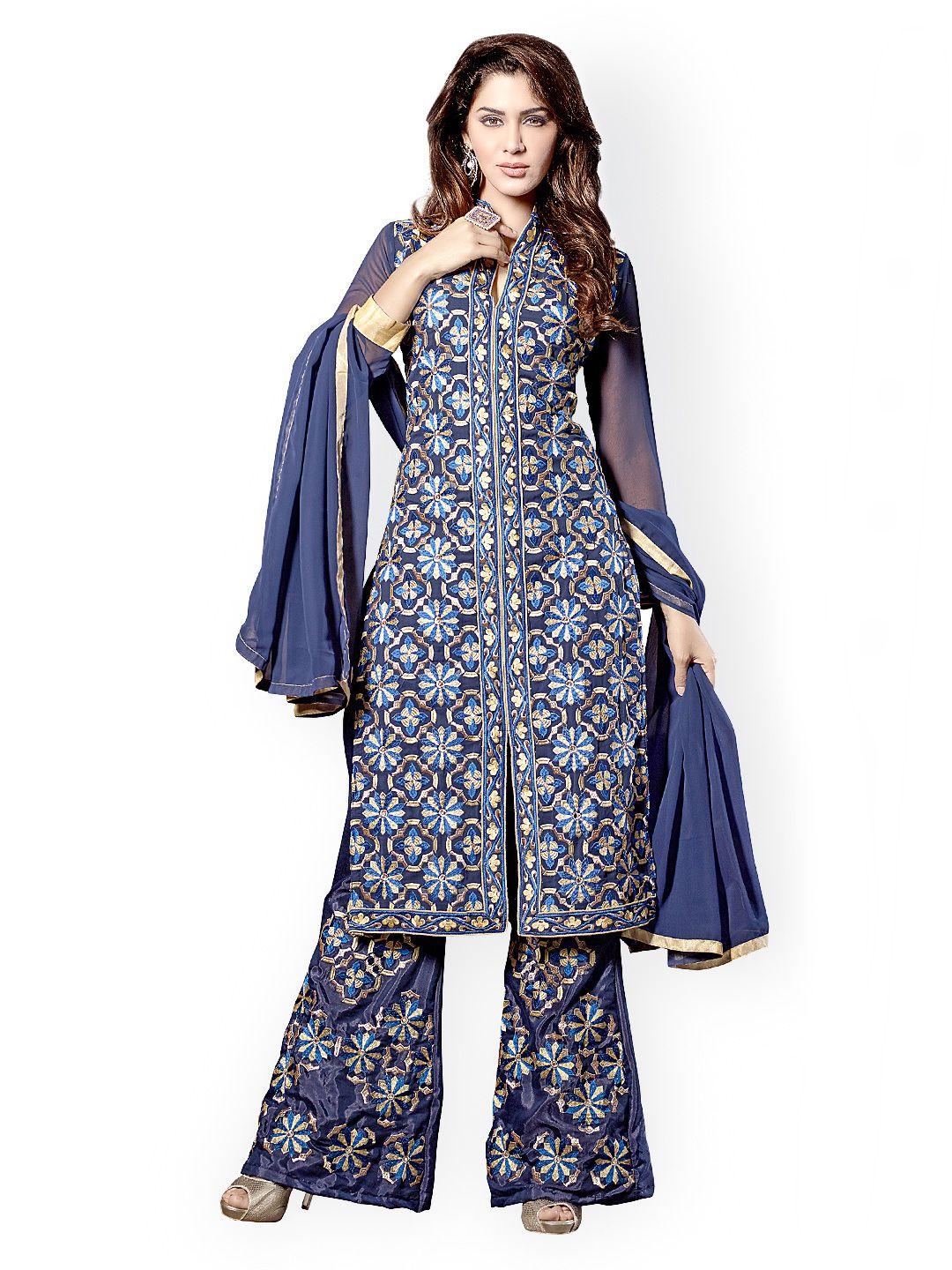 Blissta Blue Georgette Embroidered Unstitched Dress Material