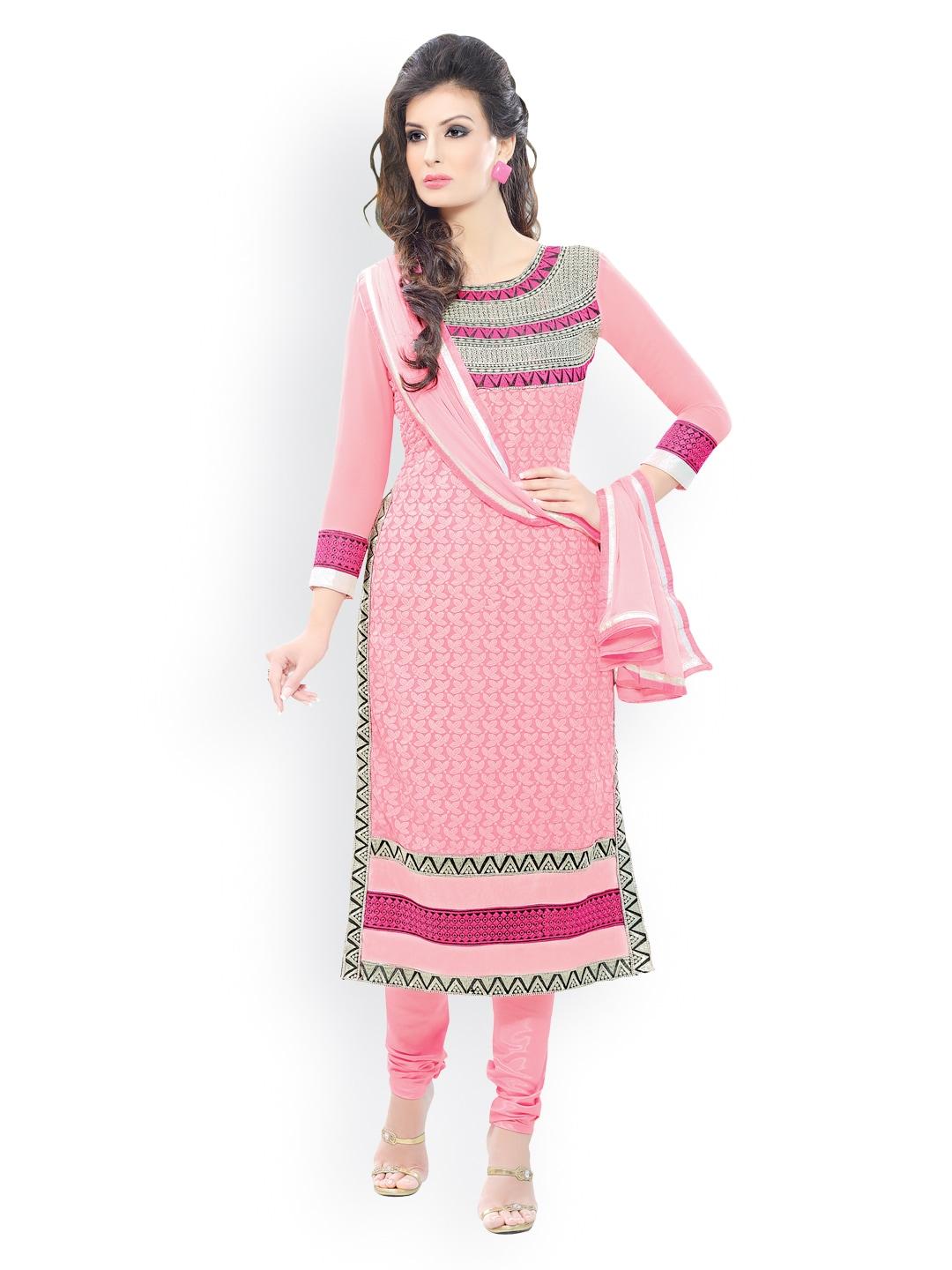 Blissta Pink Embroidered Georgette Unstitched Dress Material