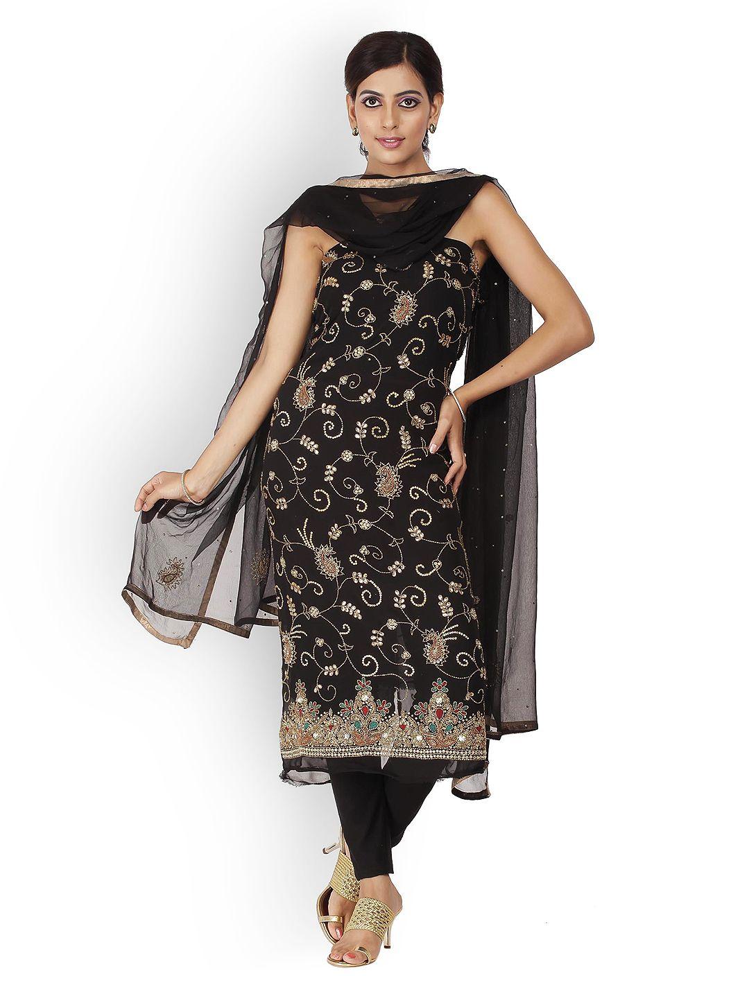 Chhabra 555 Black Georgette Unstitched Dress Material