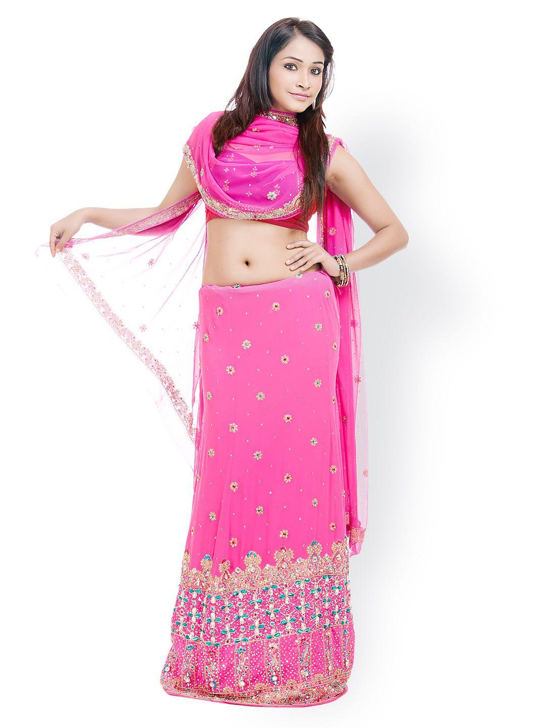 Chhabra 555 Pink Georgette Semi-Stitched Lehenga Choli with Dupatta