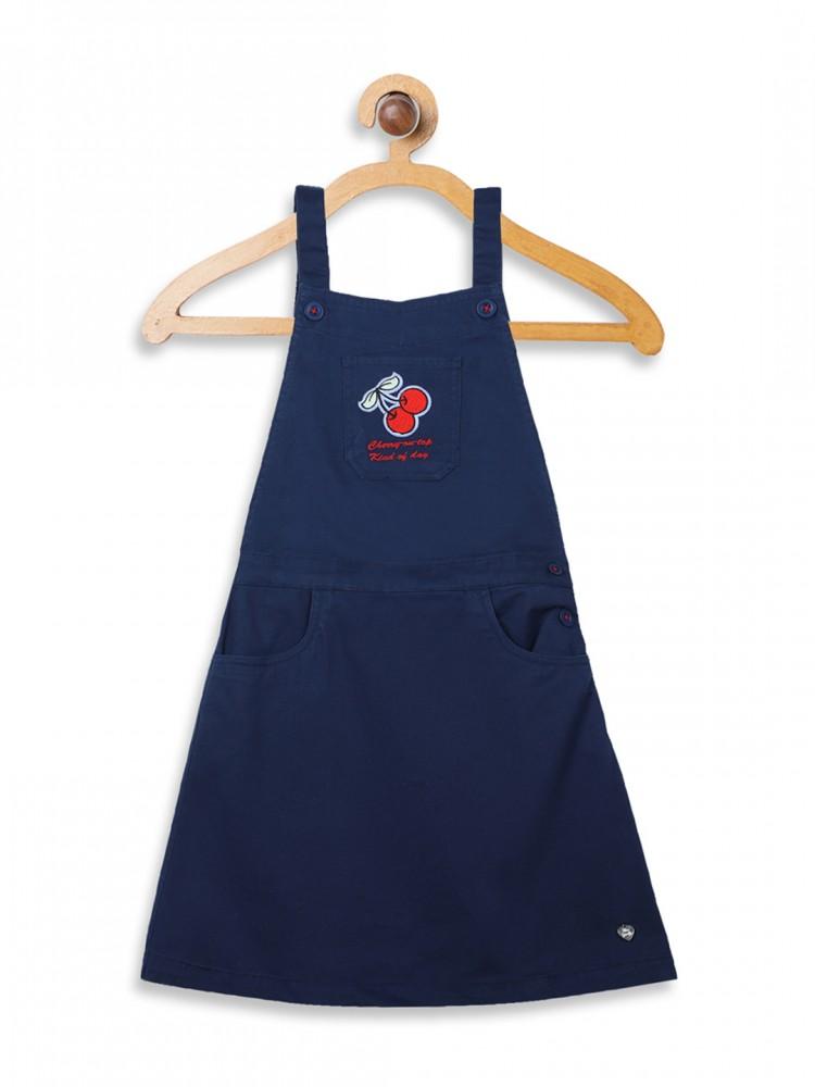 Navy Blue Solid Round Neck Dungaree