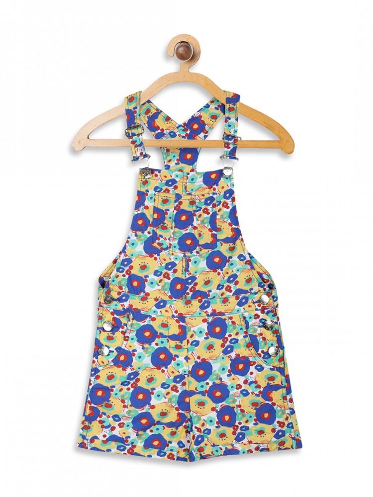 Multi Color Printed Round Neck Dungarees