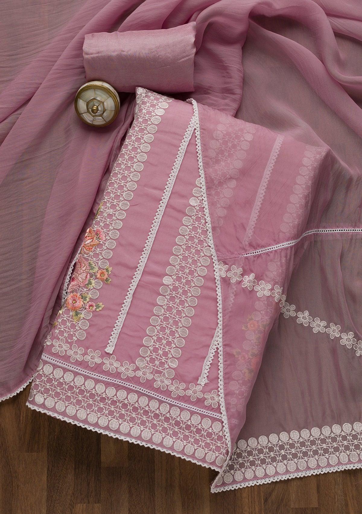Lavender Threadwork Tissue Unstitched Salwar Suit