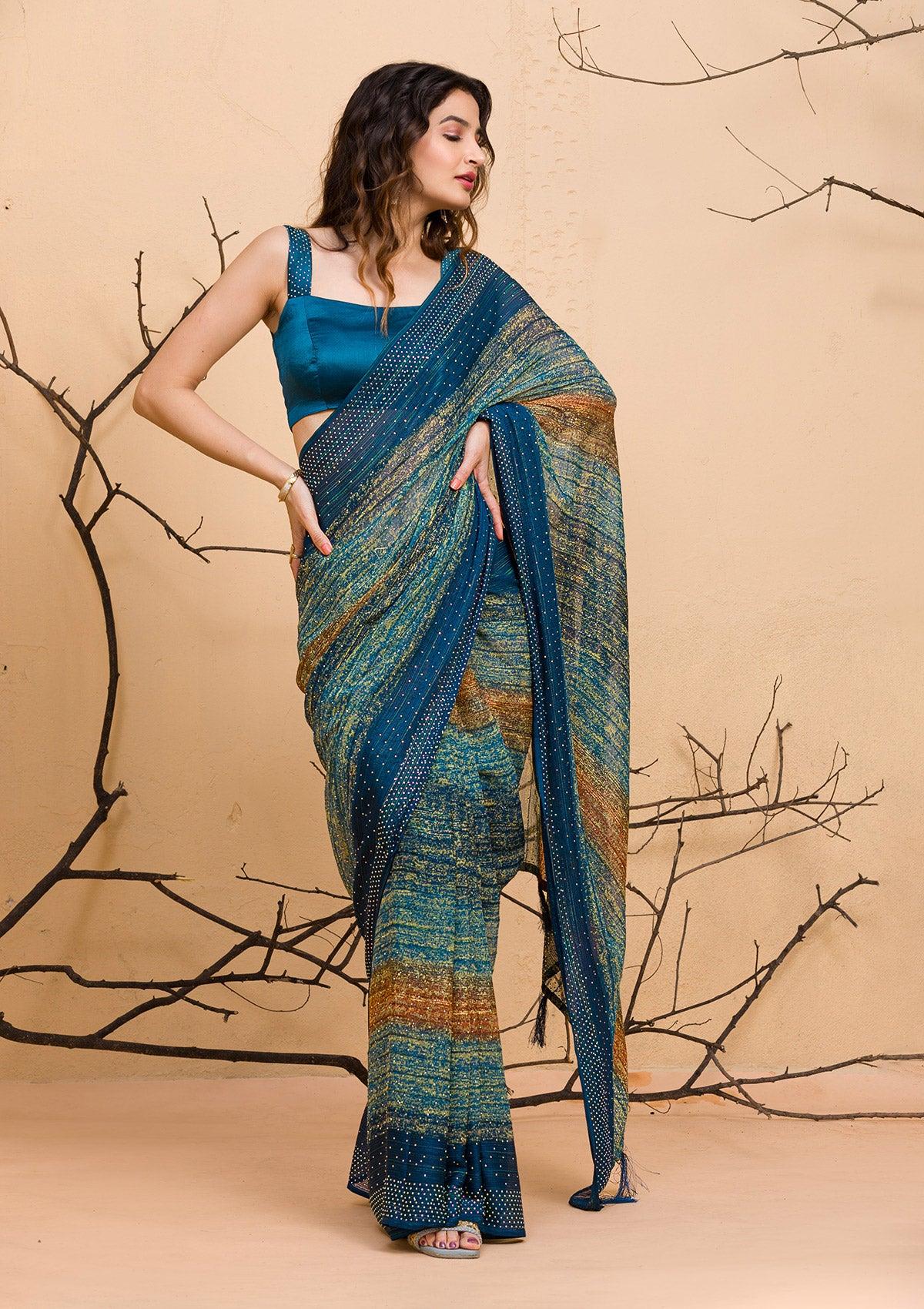 peacock-blue-swarovski-chiffon-designer-saree