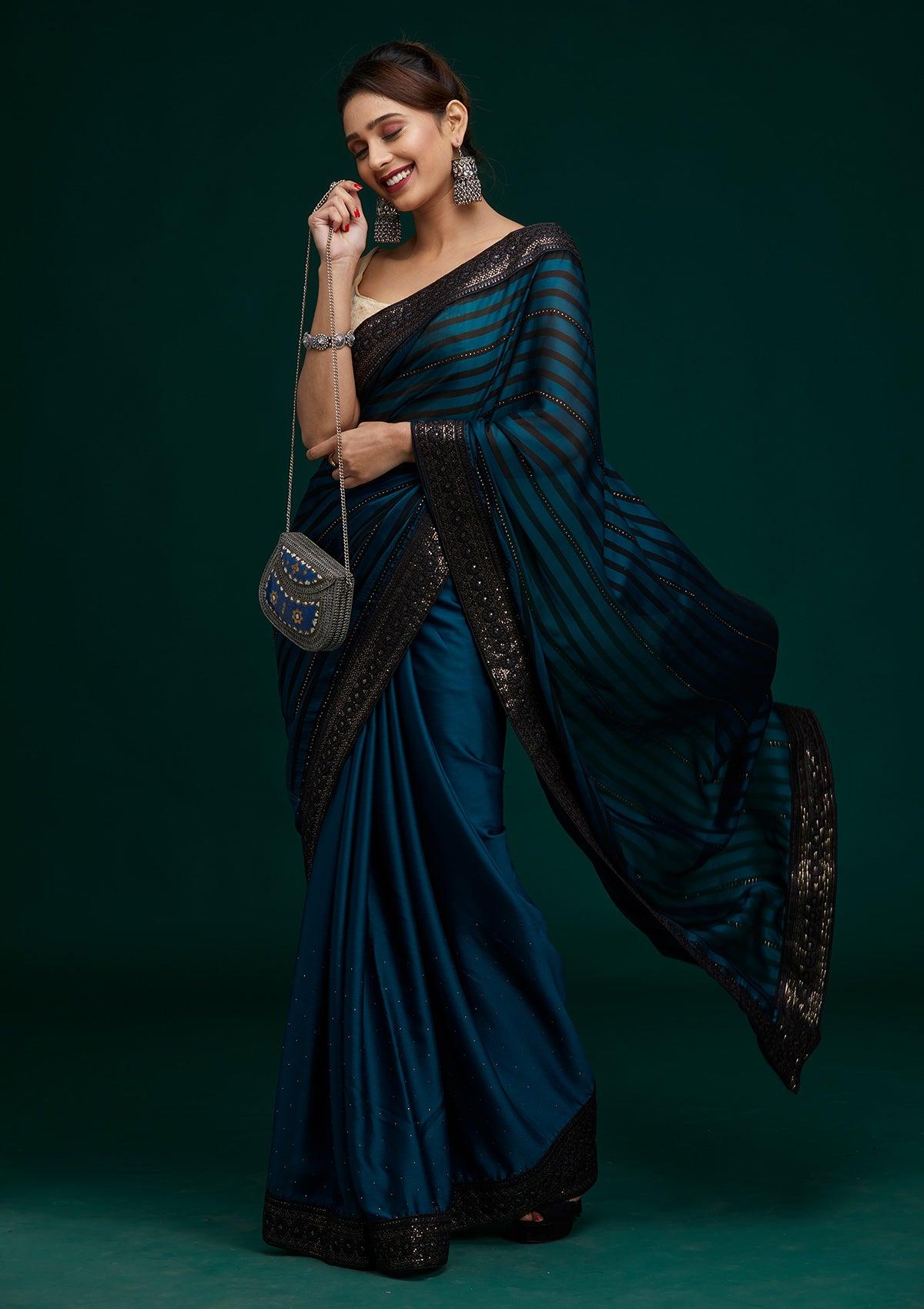 peacock-blue-swarovski-georgette-designer-saree